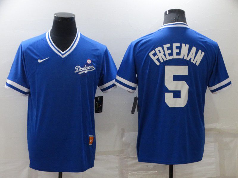 Men Los Angeles Dodgers #5 Freddie Freeman Blue Throwback Nike Game 2022 MLB Jersey